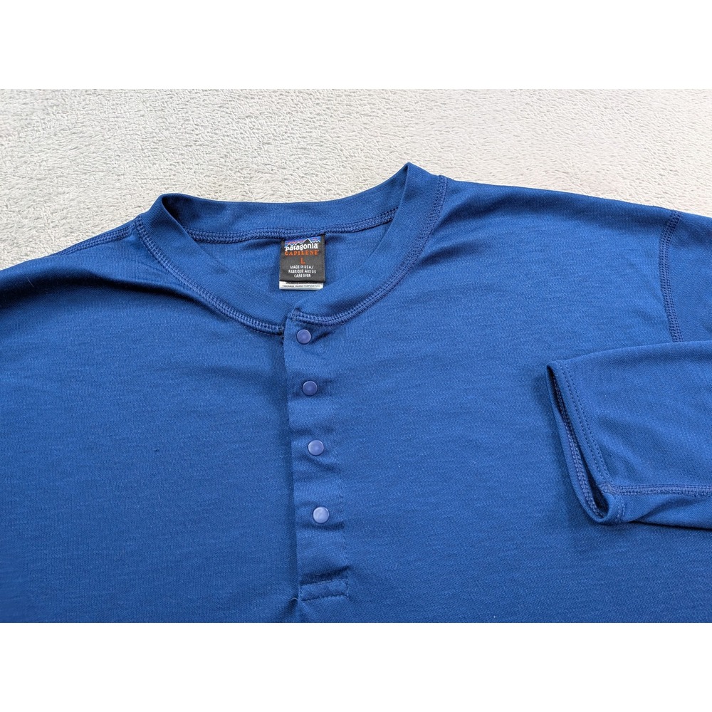 Patagonia Capilene Henley Shirt Mens Large Blue Long Sleeve Base Layer USA Made
